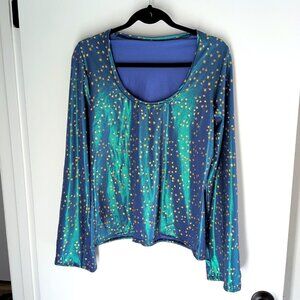 Coquetry Clothing teal/gold Stardust metallic long sleeve top XL NWT scoop neck